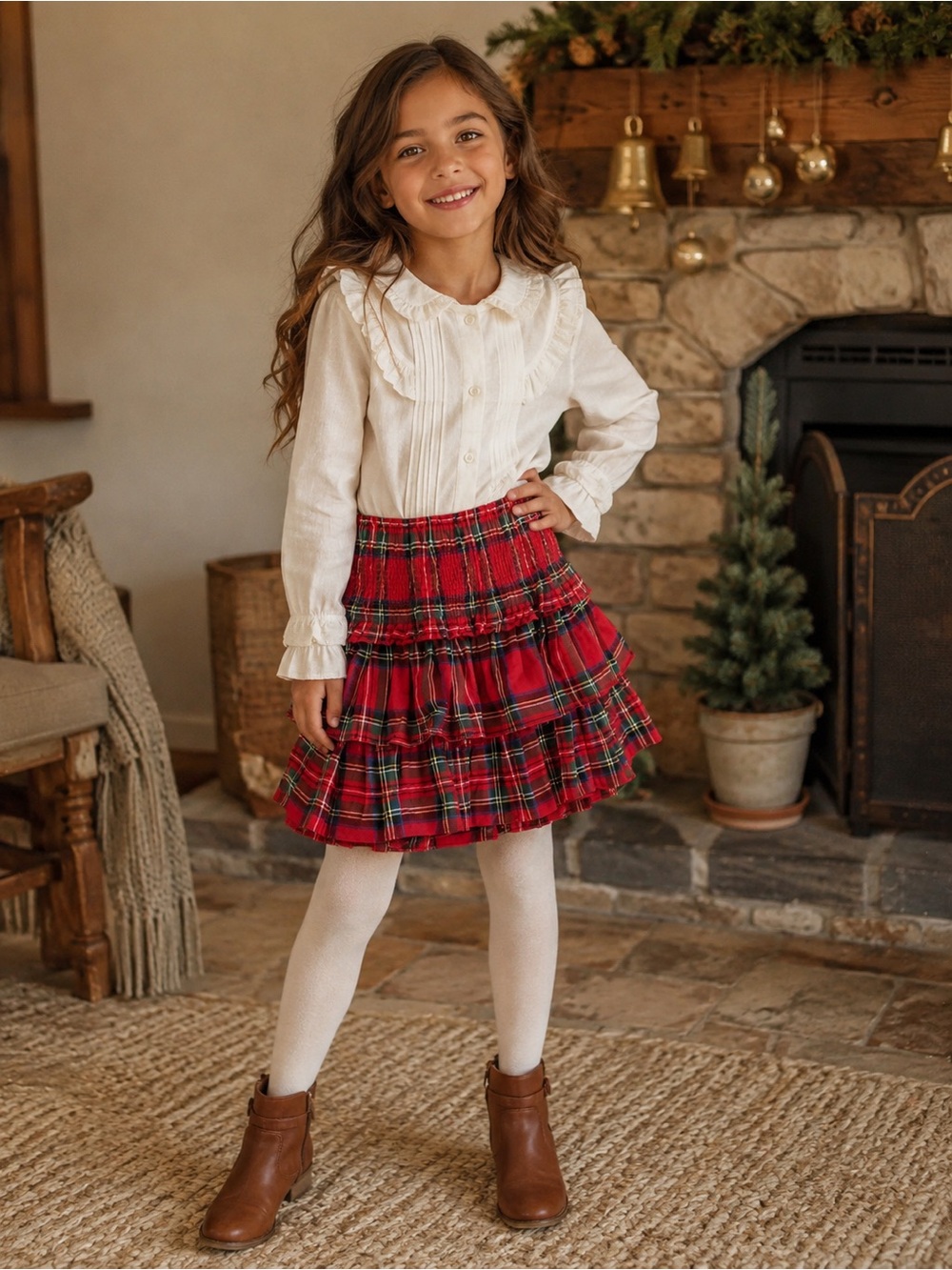 Janie and Jack Girls Red Tartan Plaid Tiered Ruffle Skirt Size 8 Holiday